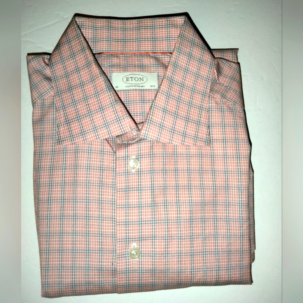 Eton (Size 42/16.5) Men's Multicolored Plaid Button Down Front LS Dress Shirt